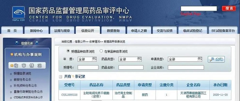 漢氏聯(lián)合集團第5個干細(xì)胞新藥臨床試驗申請獲得CDE受理